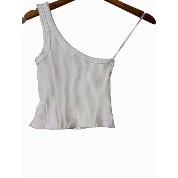 Urban Outfitters Women's White One Shoulder Ribbed Crop Tank Small - Picture 3 of 6